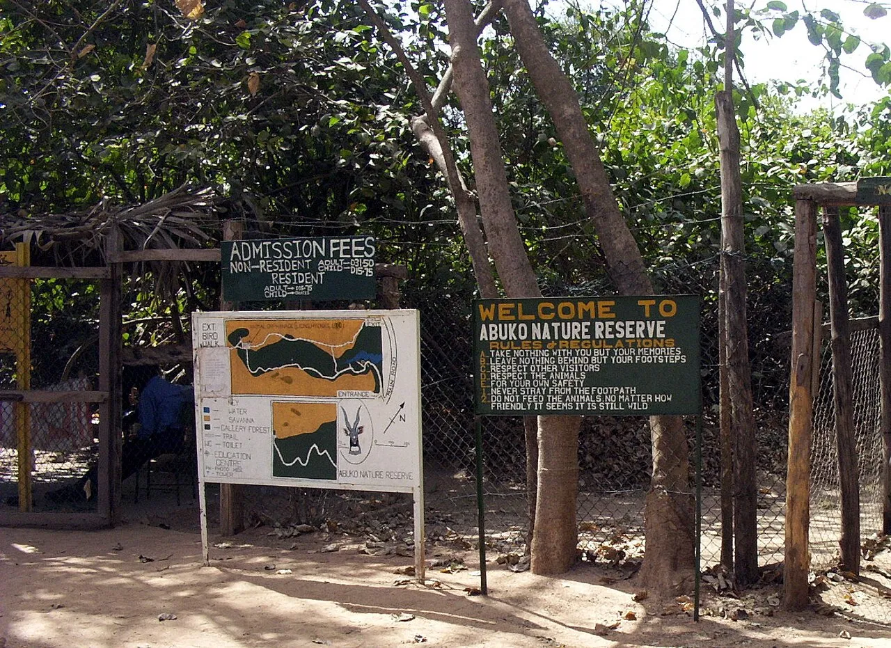 An information sign in the gallery forest of Abuko Nature Reserve, Gambia.