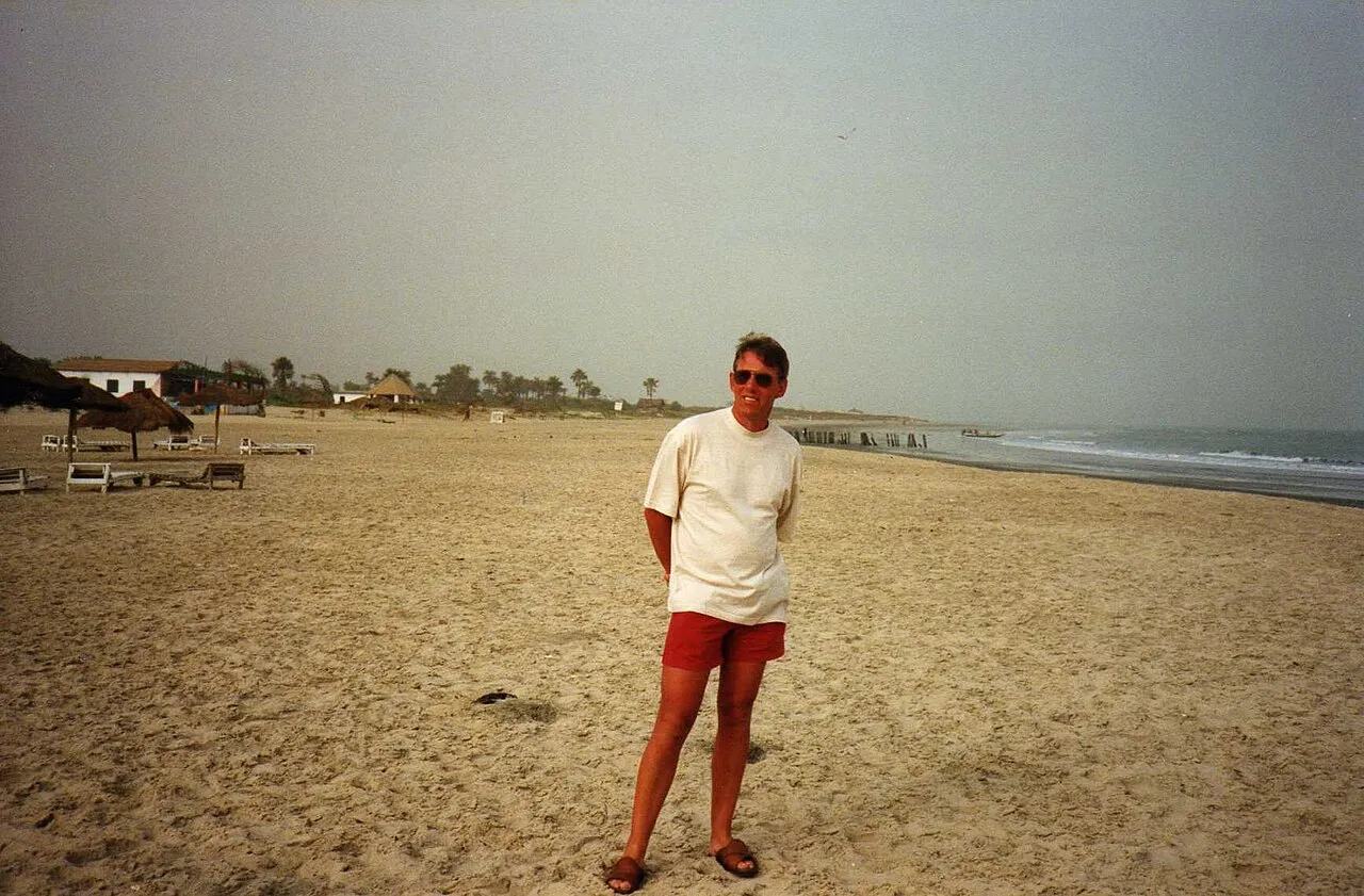 The sandy shoreline of Kotu Beach on the Atlantic coast of the Gambia.
