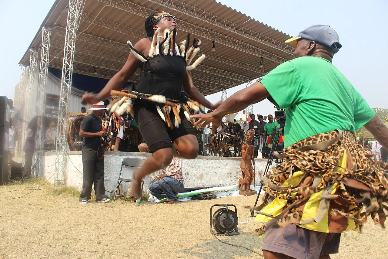 Dancers performing the traditional Mbende (Jerusarema) dance in Murehwa, Zimbabwe.