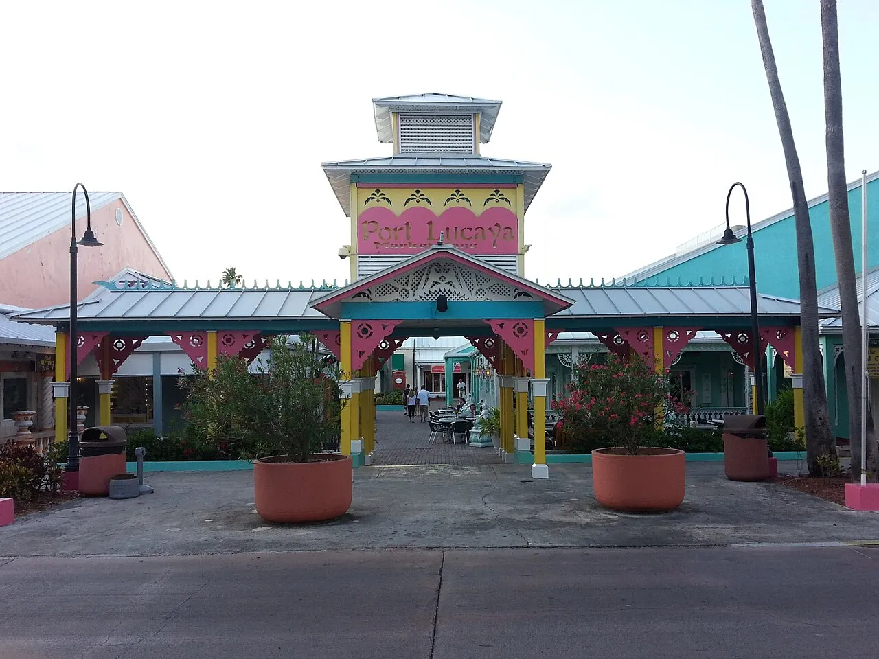 The main entrance to the open-air Port Lucaya Marketplace in Freeport, Bahamas